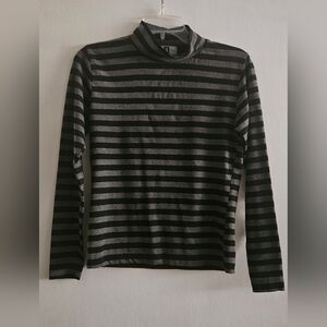 One Step Ahead Black and Gray Striped Turtleneck Top